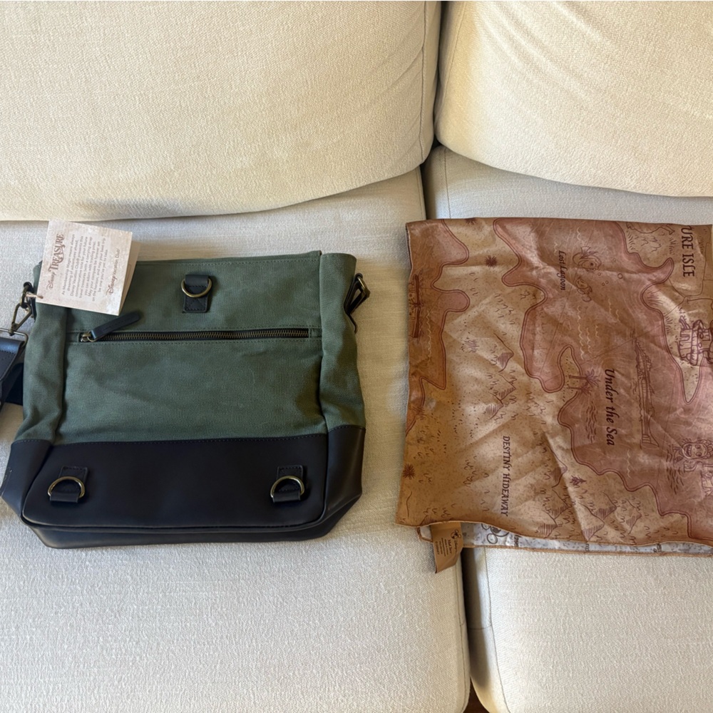 Disney Green and Black Messenger Crossbody Bag with silk scarf